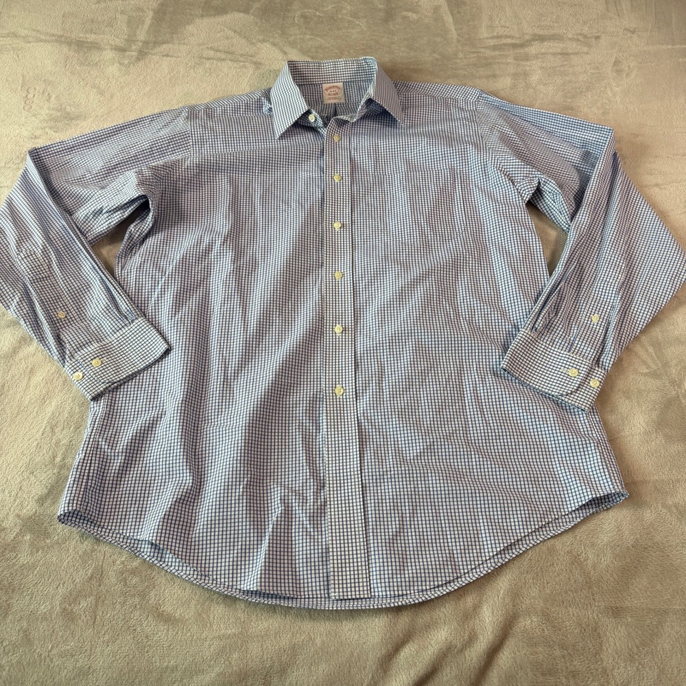 Brooks Brothers Mens 16-4/5 Traditional Non-Iron Gingham Dress Shirt Blue White